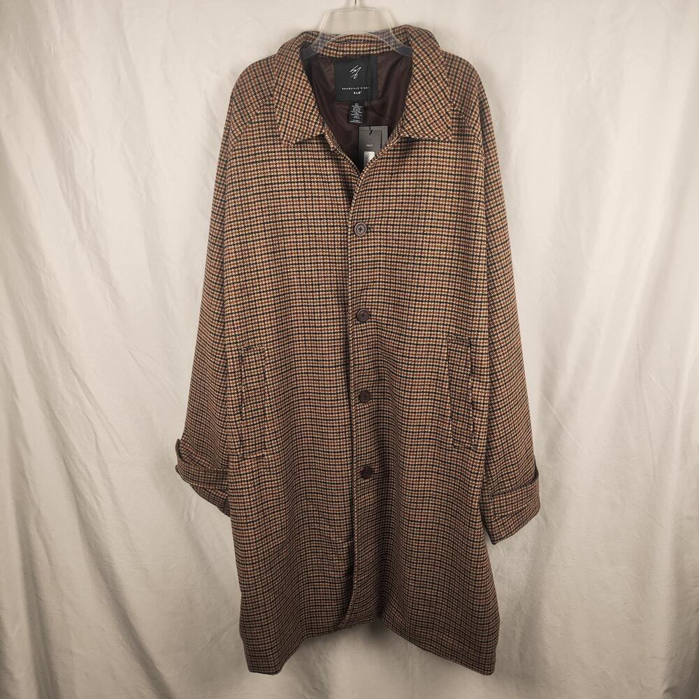 Shaquille O'Neal Coat Mens 3XLT Brown Check Tweed Car Overcoat Big Tall Lined